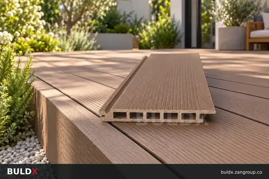 AI-generated application context: Composite decking: compare hollow, solid and click-lock sections