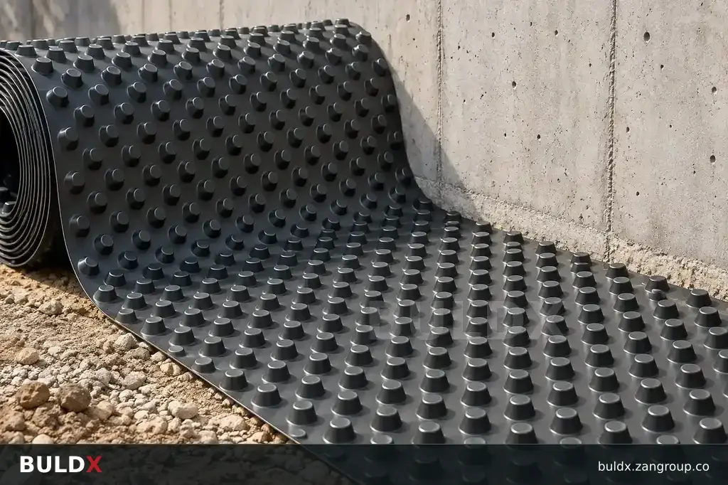 AI-generated application context: Drainage sheets: compare dimple height and backing layers