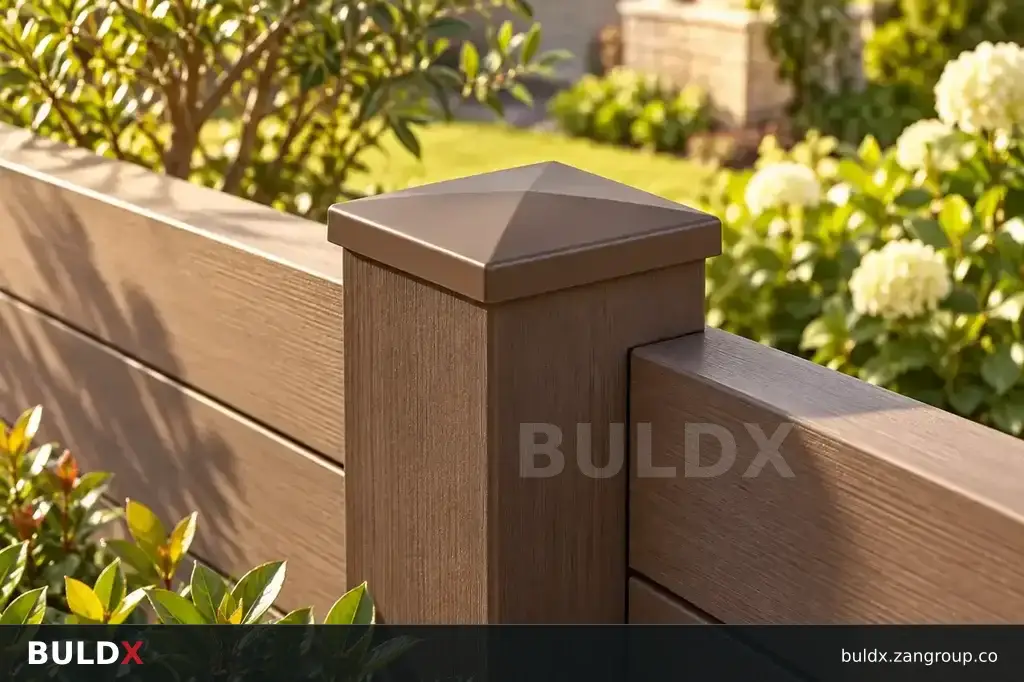 AI-generated application context: Fence corners and caps: complete the assembly before ordering