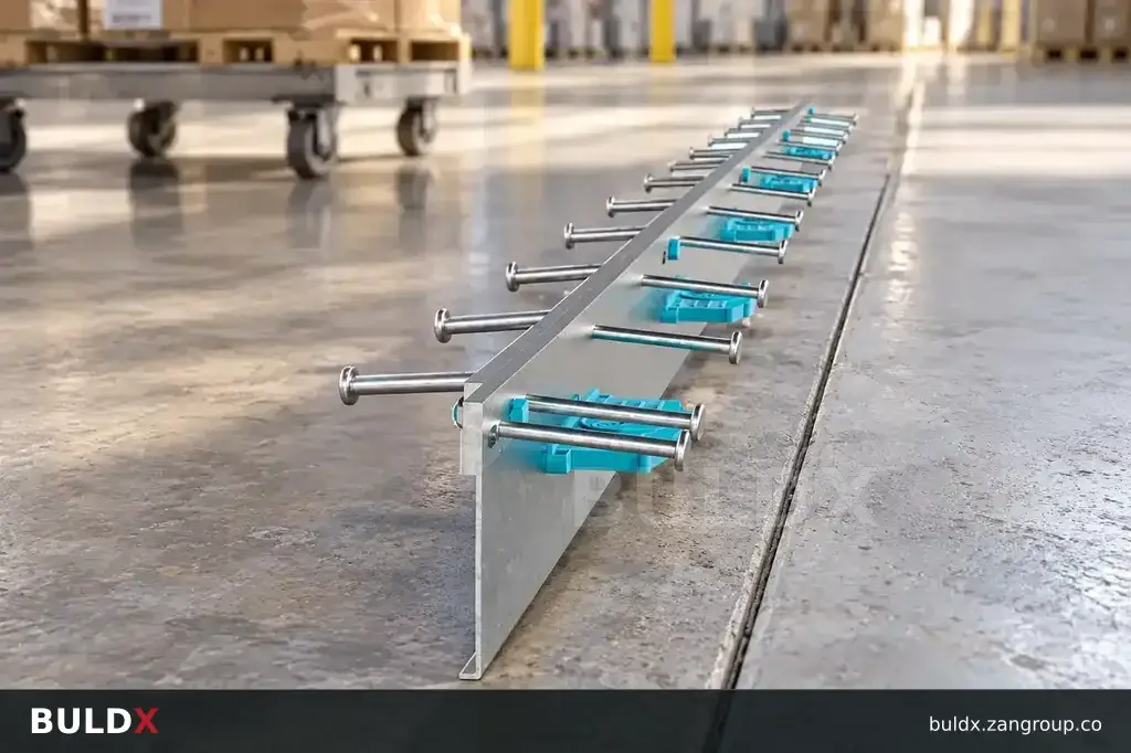 AI-generated application context: Warehouse floor joints and small-wheel traffic