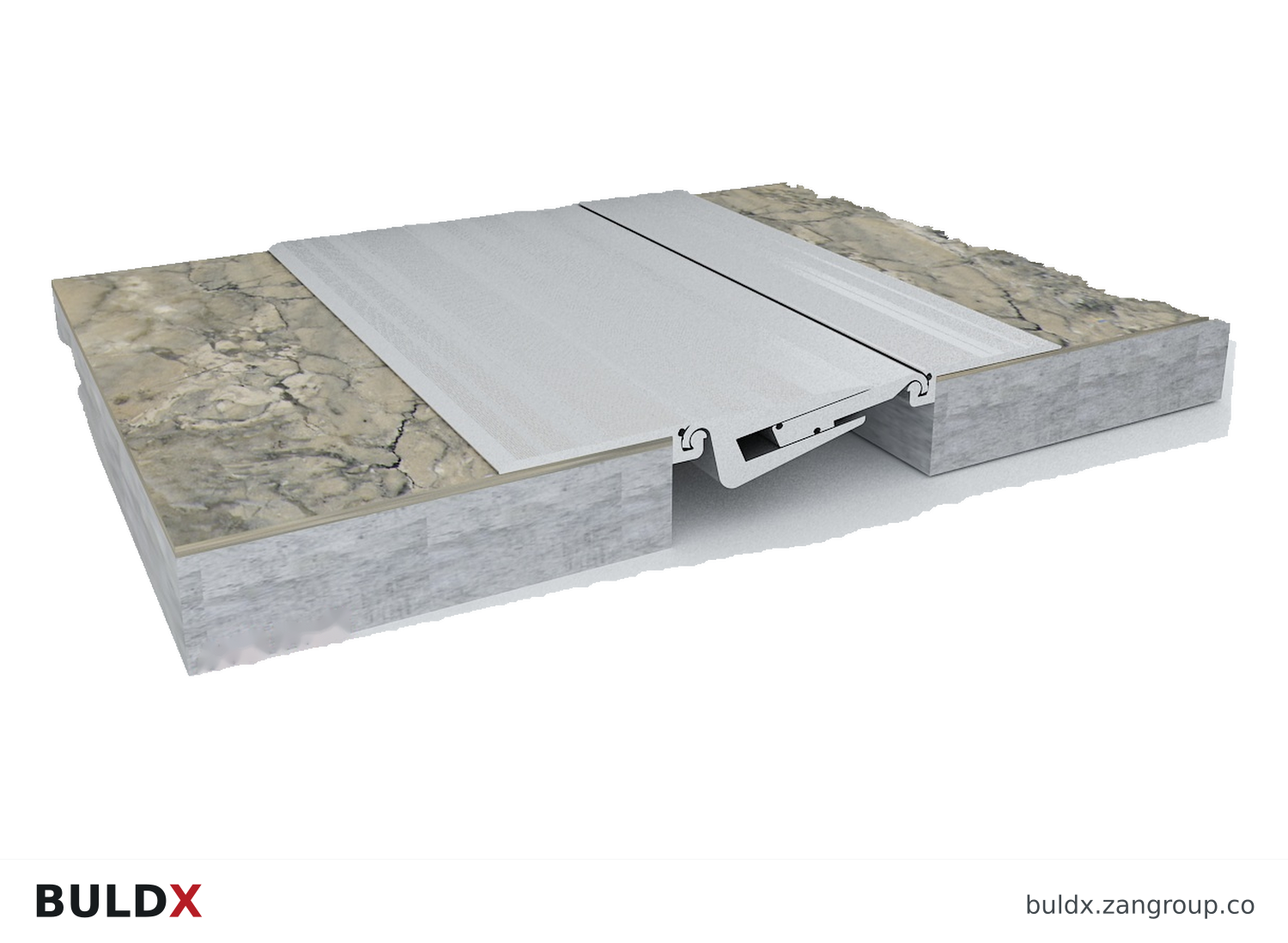 BULDX catalogue illustration: 100 mm Top-Floor Expansion Joint - Type 1, code BDX-EJ-TF-1-100