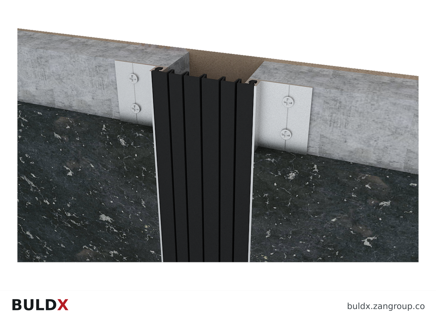 BULDX catalogue illustration of 100 mm Concealed Wall/Ceiling Joint - Type 1, code BDX-EJ-WC-UF-1-100