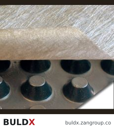 BULDX catalogue illustration: 8 mm Fleece-Faced HDPE Drainage Sheet, code BDX-DR-8-FL-0P5-210