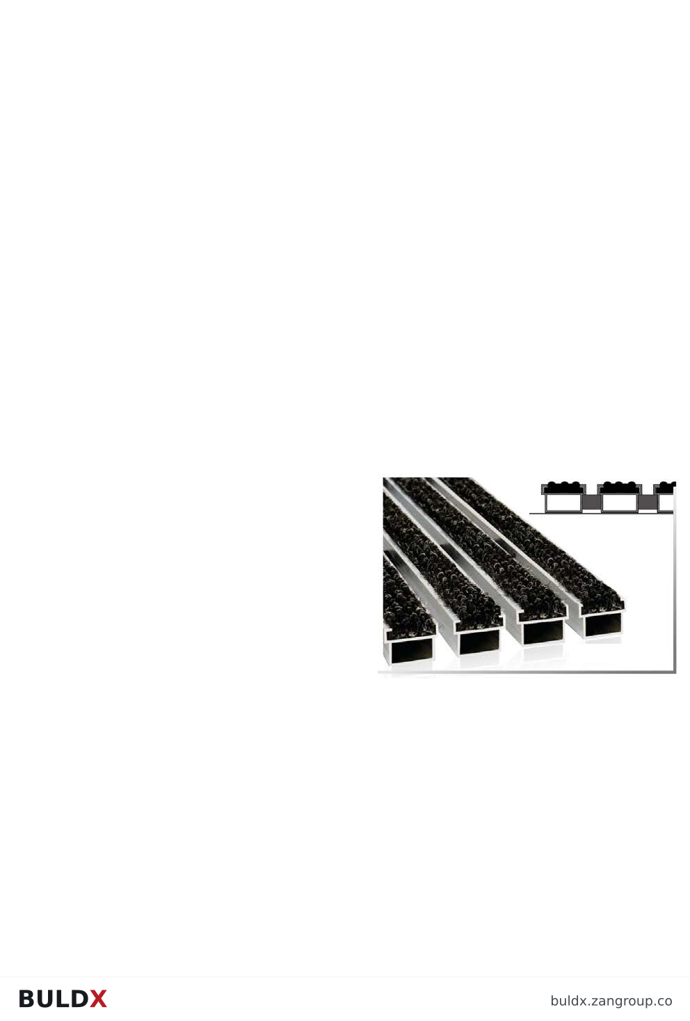 BULDX catalogue illustration: Indoor Aluminium Entrance Mat · Textile + connector + textile · 24 mm, code BDX-MAT-IN-H-30-20-8-24-TX-J-TX