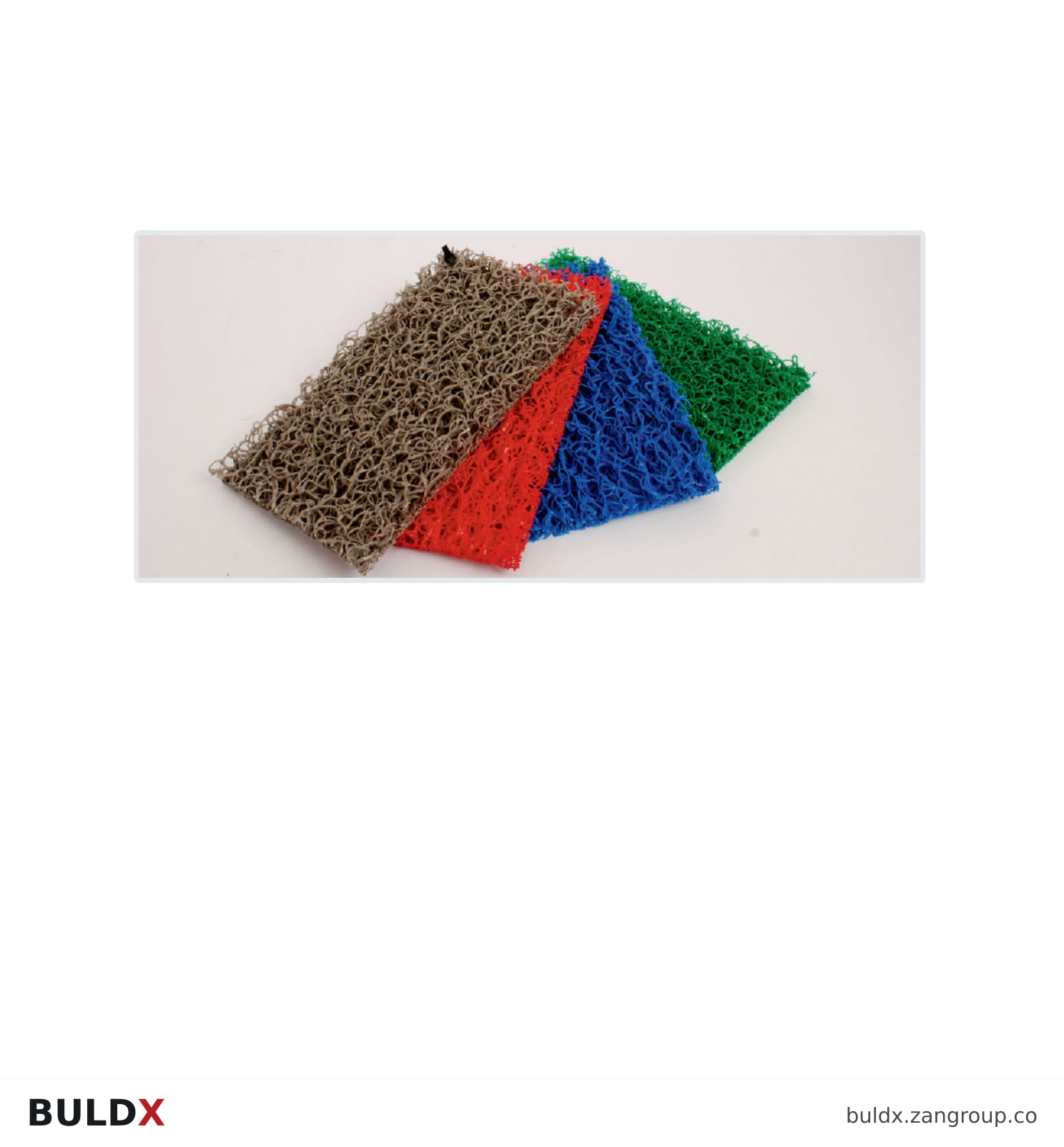 BULDX catalogue illustration: PVC Loop Entrance Mat · 12 mm · 1000 mm × 20 m, code BDX-MAT-PVC-LOOP-12-1000-20