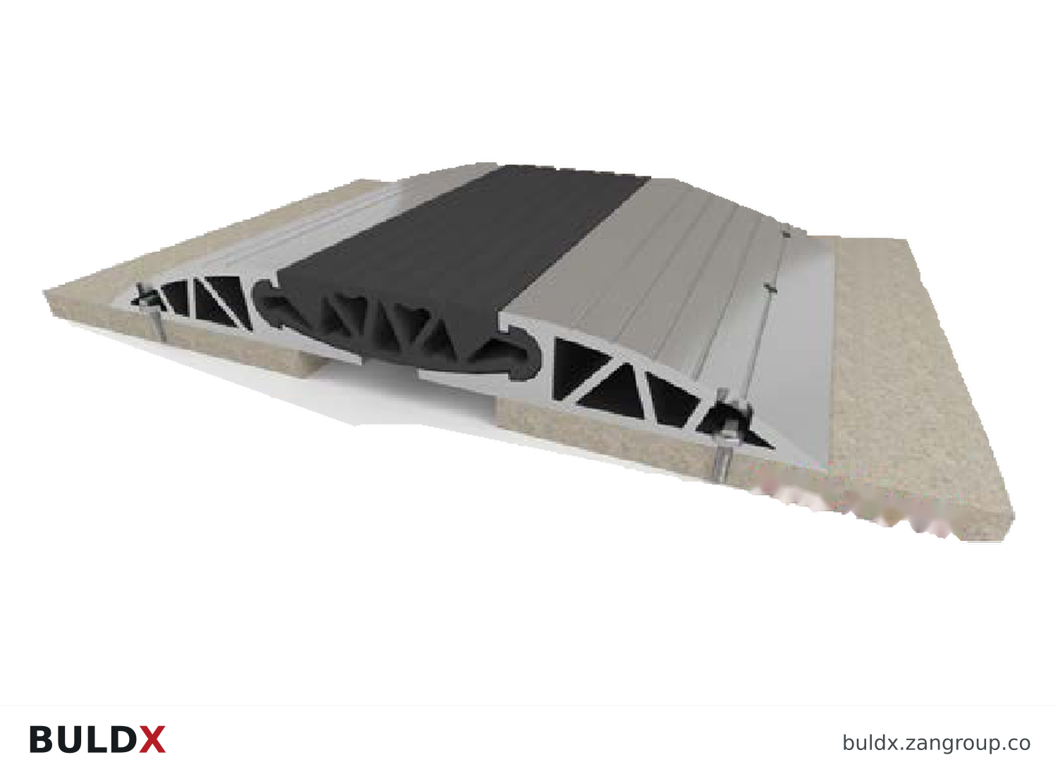 BULDX catalogue illustration of 100 mm Aluminium-EPDM Hump Joint, code BDX-EJ-PK-AL-100
